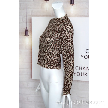 Jersey perforado en caliente con estampado de leopardo para mujer